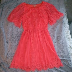 Neon coral lace dress